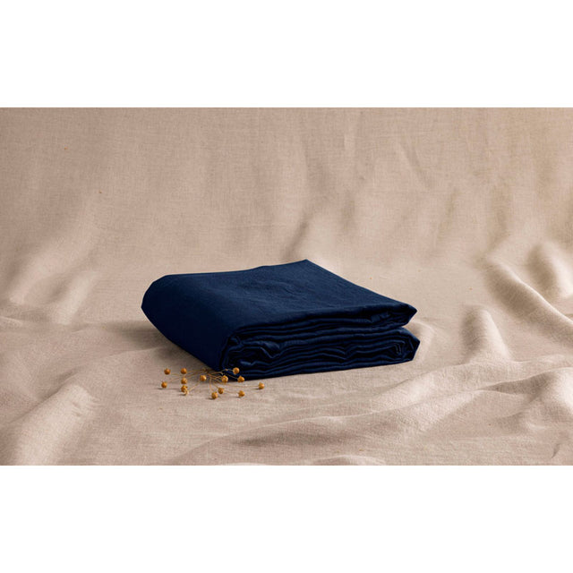 Pure Washed Linen Fitted Sheet, Midnight Blue