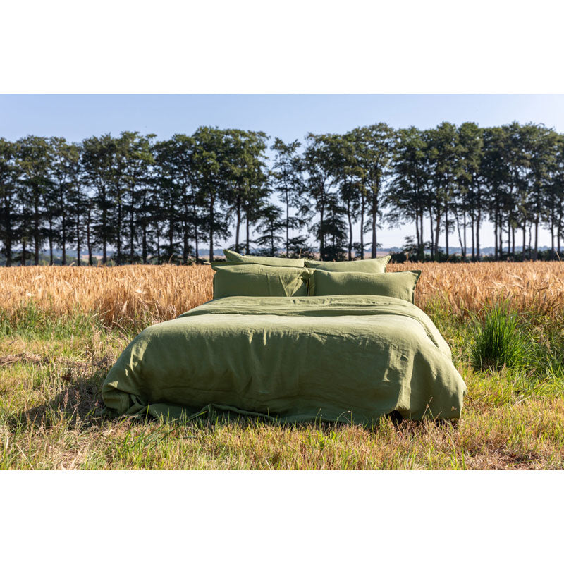 Pure Washed Linen Fitted Sheet, Olive Green