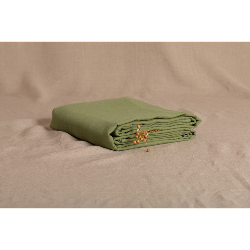 Pure Washed Linen Fitted Sheet, Olive Green