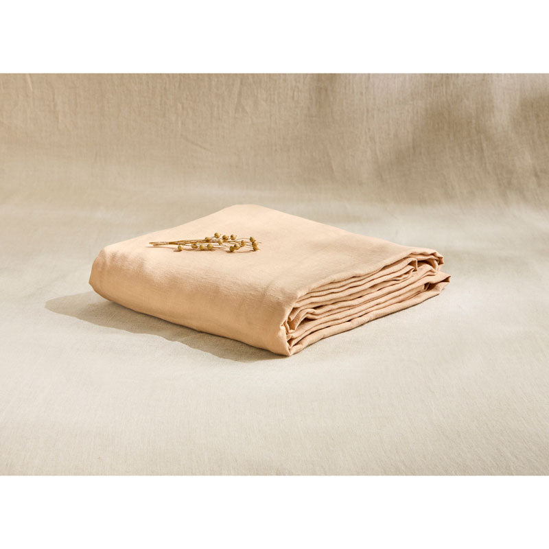 Pure Washed Linen Fitted Sheet, Peach