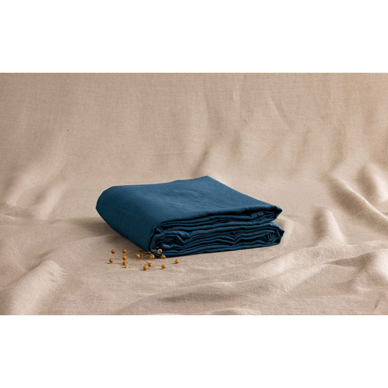 Pure Washed Linen Fitted Sheet, Prussian Blue