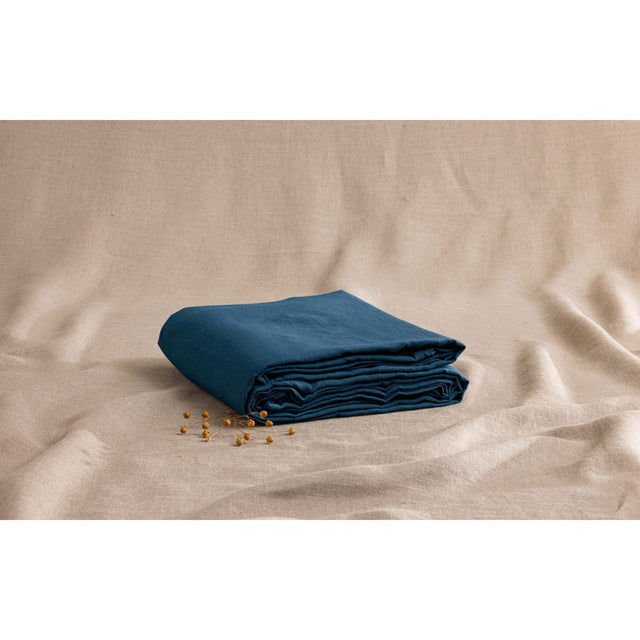 Pure Washed Linen Fitted Sheet, Prussian Blue