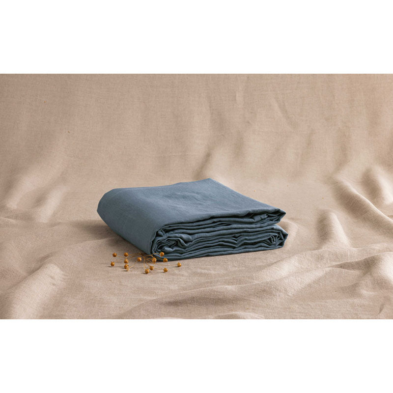 Pure Washed Linen Fitted Sheet, Slate Blue