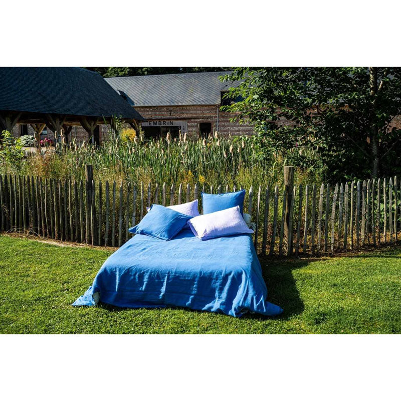 Pure Washed Linen Flat Sheet, Blue Flower