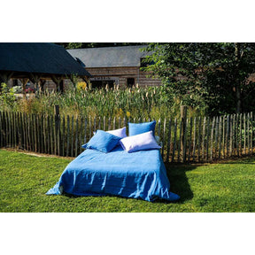 Pure Washed Linen Flat Sheet, Blue Flower