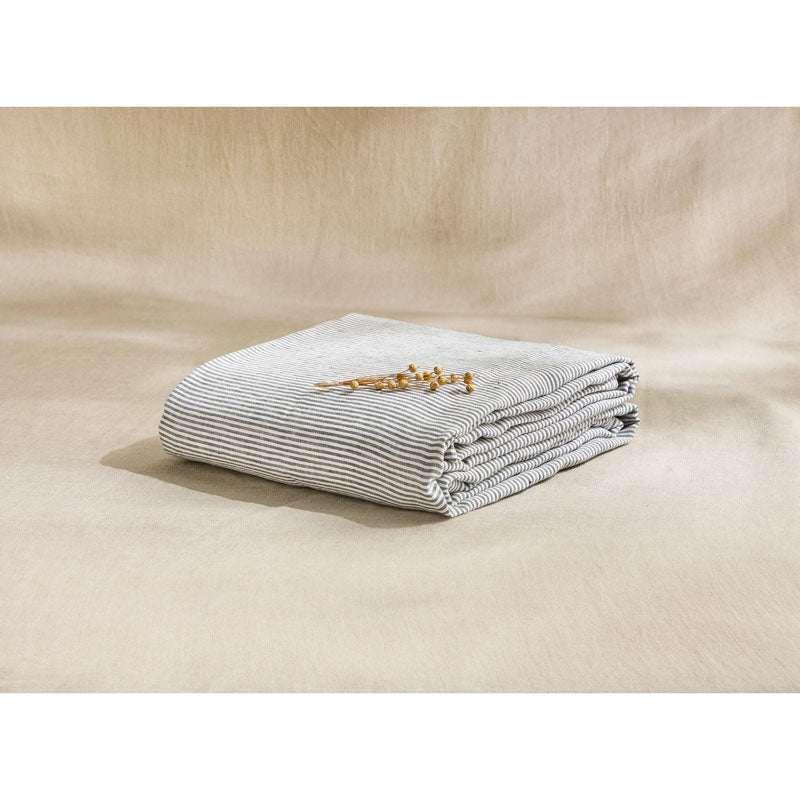 Pure Washed Linen Flat Sheet, Flint Stripe