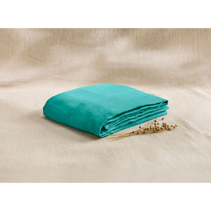 Pure Washed Linen Flat Sheet, Lagoon Blue