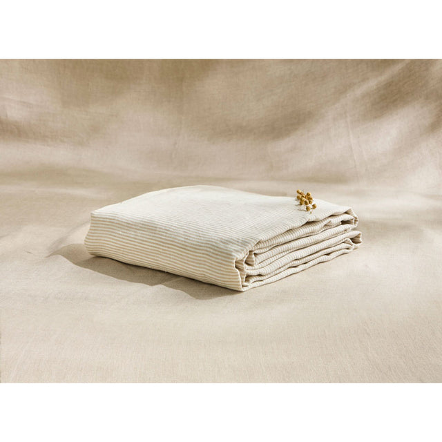 Pure Washed Linen Flat Sheet, Natural Stripe