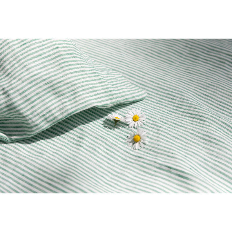 Pure Washed Linen Flat Sheet, Pea Stripe