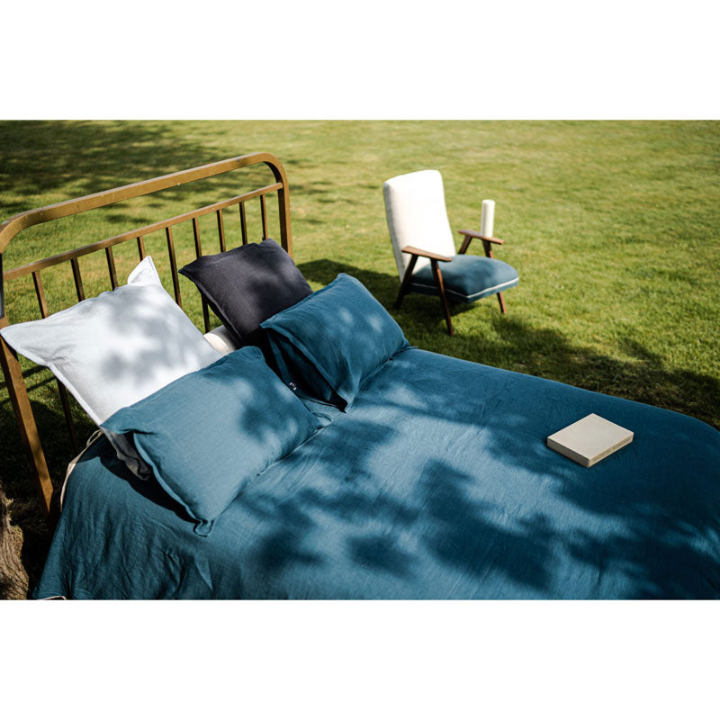 Pure Washed Linen Flat Sheet, Prussian Blue