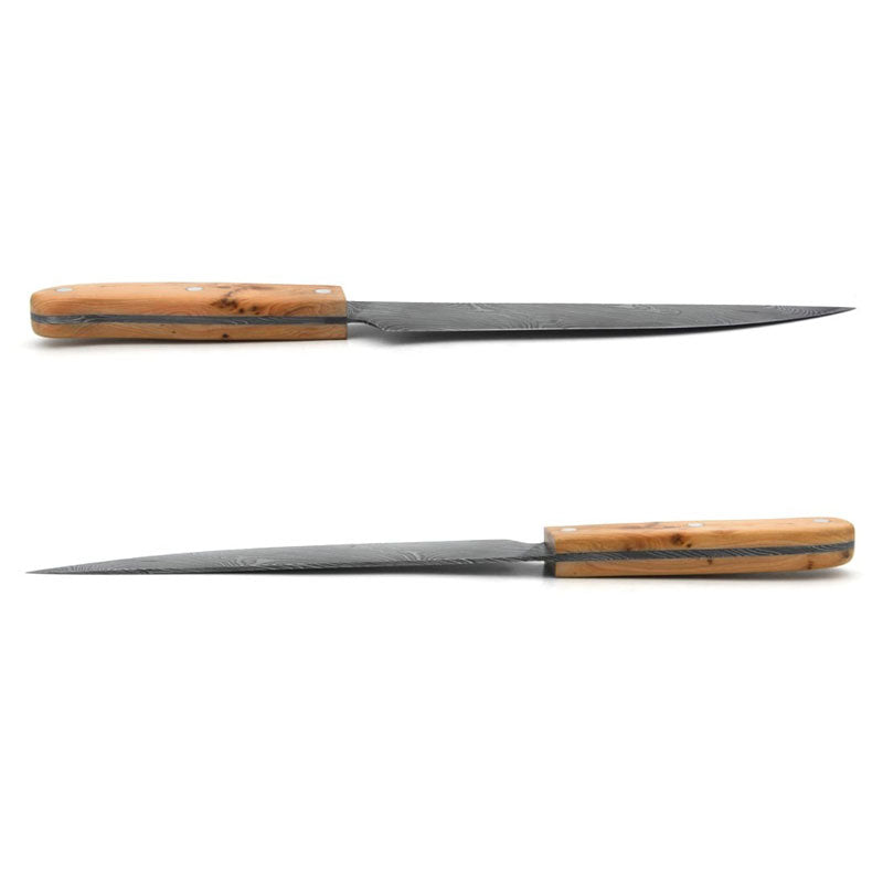 Laguiole Kitchen Knife with Juniper Handle and Damascus Steel Blade