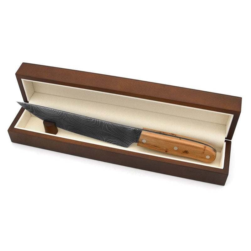 Laguiole Kitchen Knife with Juniper Handle and Damascus Steel Blade