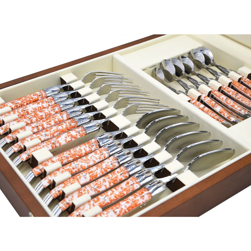 Laguiole Cutlery Canteen 24 Pieces Copper Foil Inclusion