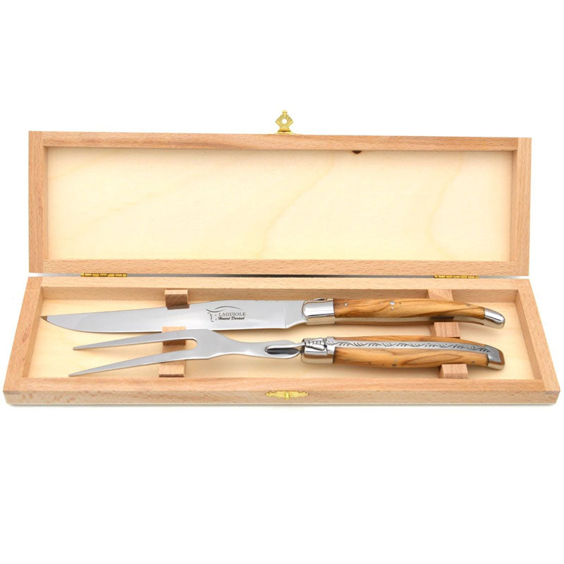 Laguiole Carving Set Olive Wood, Prestige Collection - Zouf.biz