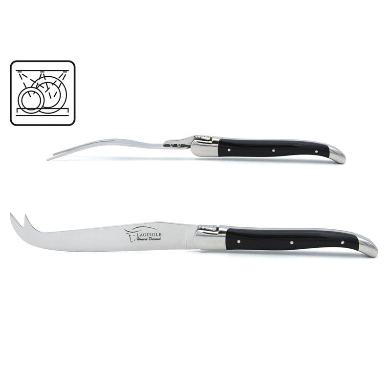 Laguiole Cheese Set, Fork & Knife, Black Corian