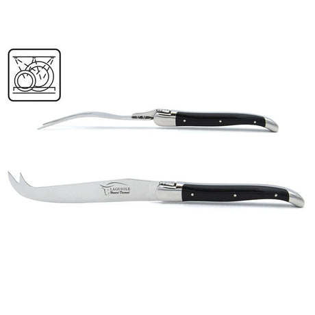 Laguiole Cheese Set, Fork & Knife, Black Corian