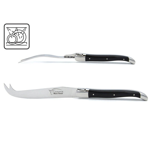 Laguiole Cheese Set, Fork & Knife, Black Corian
