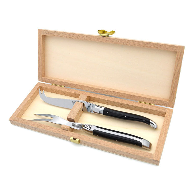 Laguiole Cheese Set, Fork & Knife, Black Corian