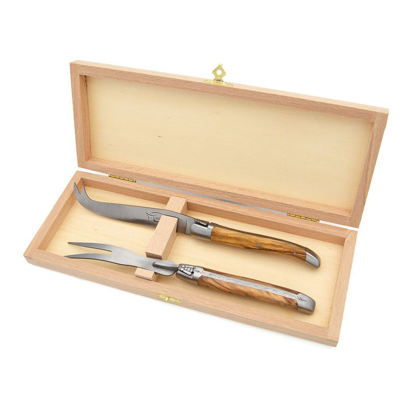 Laguiole Cheese Set, Fork & Knife, Olive Wood