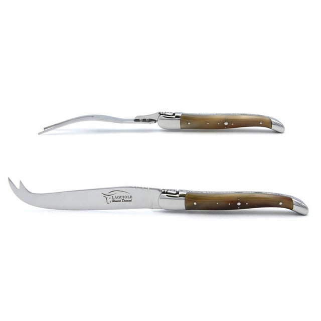 Laguiole Cheese Set, Fork & Knife, Pale Horn Tip, Prestige Collection