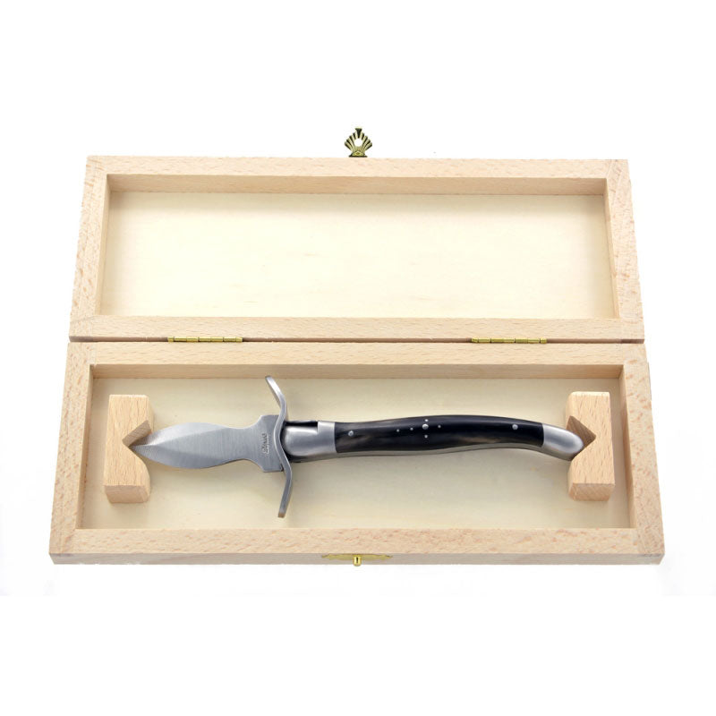 Laguiole Oyster Knife Dark Horn Tip, Prestige Collection - Zouf.biz