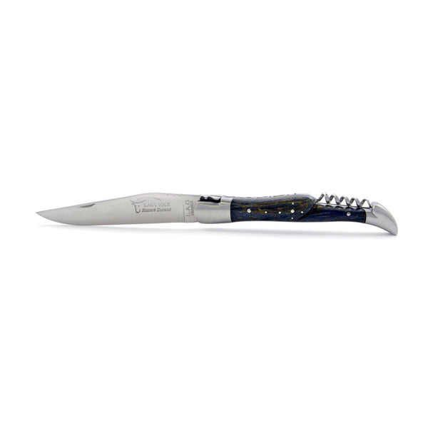 Laguiole Blue-Stained Beech Wood 2 Piece Pocket Knife - 12cm, Prestige Collection - Zouf.biz
