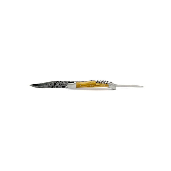 Laguiole Damascus Steel Blade, Olive Wood Handle, 3 Piece Pocket Knife - 12cm - Zouf.biz