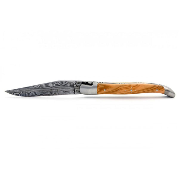 Laguiole Damascus Steel Blade, Olive Wood Handle, Pocket Knife - 12cm - Zouf.biz