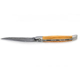 Laguiole Damascus Steel Blade, Olive Wood Handle, Pocket Knife - 12cm - Zouf.biz