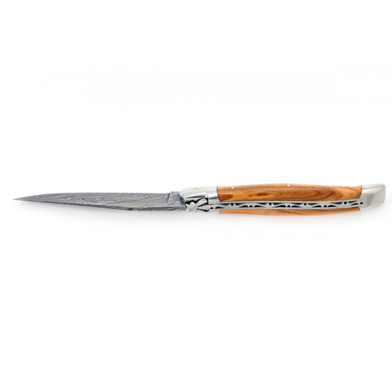 Laguiole Damascus Steel Blade, Olive Wood Handle, Pocket Knife - 12cm - Zouf.biz