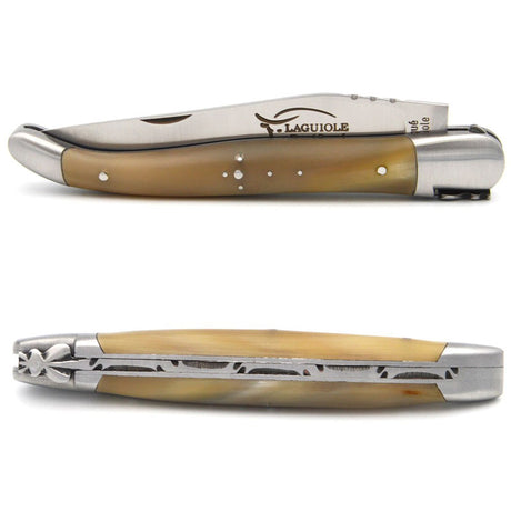 Laguiole Pale Horn Tip Pocket Knife - 12cm, Prestige Collection - Zouf.biz
