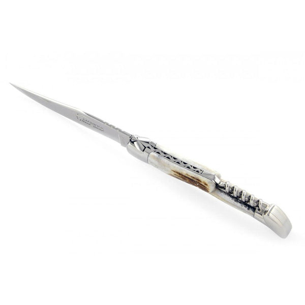 Laguiole Deer Antler 2 Piece Carbon Blade Pocket Knife - 13cm, Prestige Collection - Zouf.biz