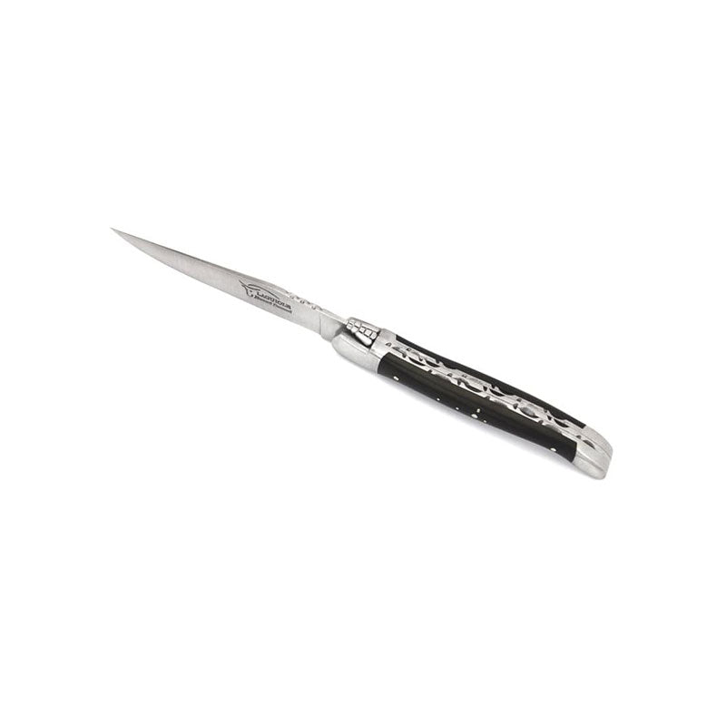 Laguiole Steak Knives Chiseled Double Plates Dark Horn Tip, Prestige Collection