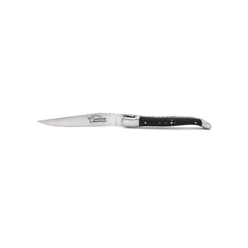 Laguiole Steak Knives Chiseled Double Plates Dark Horn Tip, Prestige Collection