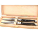 Laguiole Steak Knives Chiseled Double Plates Ebony Wood, Prestige Collection