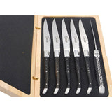 Laguiole Steak Knives Chiseled Double Plates Ebony Wood, Prestige Collection