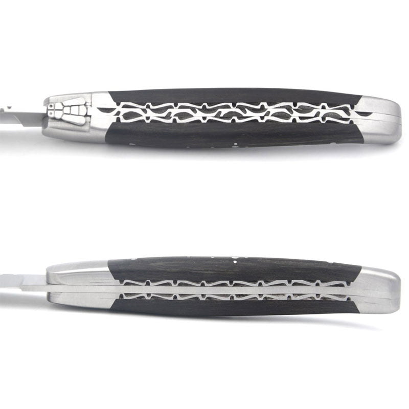 Laguiole Steak Knives Chiseled Double Plates Ebony Wood, Prestige Collection