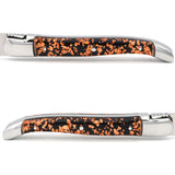 Laguiole Steak Knives, Copper Foil Inclusion Handle Black Background