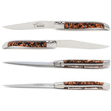 Laguiole Steak Knives, Copper Foil Inclusion Handle Black Background
