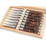 Laguiole Steak Knives, Copper Foil Inclusion Handle Black Background