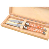 Laguiole Steak Knives, Copper Foil Inclusion Handle White Background