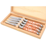 Laguiole Steak Knives, Copper Foil Inclusion Handle White Background