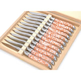 Laguiole Steak Knives, Copper Foil Inclusion Handle White Background