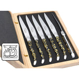 Laguiole Steak Knives, Gold Foil Inclusion Handle Black Background