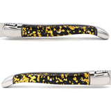 Laguiole Steak Knives, Gold Foil Inclusion Handle Black Background