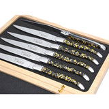 Laguiole Steak Knives, Gold Foil Inclusion Handle Black Background