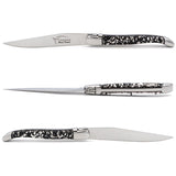 Laguiole Steak Knives, Silver Foil Inclusion Handle Black Background