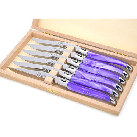 Laguiole Steak Knives, Pearly Purple Acrylic