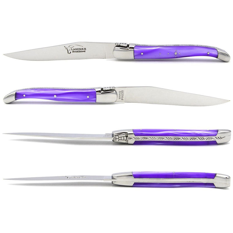 Laguiole Steak Knives, Pearly Purple Acrylic