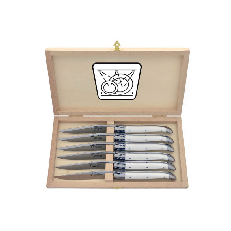 Laguiole Steak Knives, White Corian - Zouf.biz